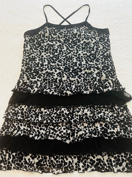 Dresses & Skirts - KAS Designs Women’s L Black Ivory Floral Tiered Ruffle Strappy Dress Rayon